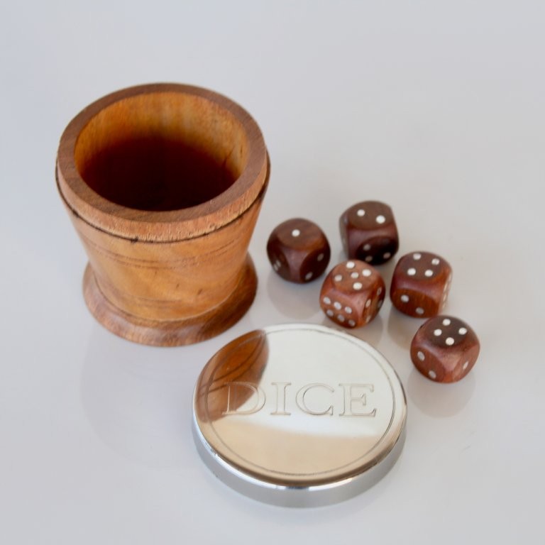 Silver & Wood 5 Dice Box